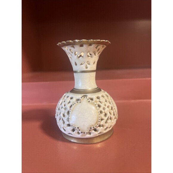 ZSOLNAY Reticulated Bud Vase Hungarian 3.5” Tall READ - Picture 1 of 7